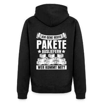 Paketzusteller Postbote Pakete Paketbote - Unisex Premium Bio Zip Hoodie - Schwarz - Hinten - Nico (187cm)