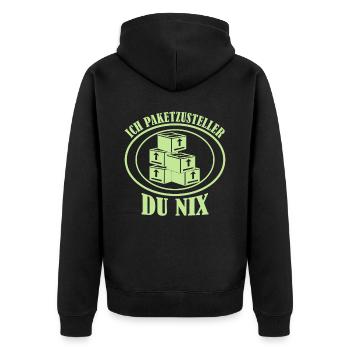 Paketzusteller Pakete Paket Paketbote - Unisex Premium Bio Zip Hoodie - Schwarz - Hinten - Nico (187cm)