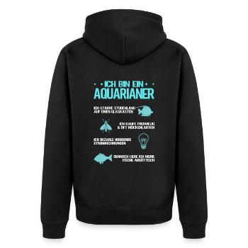 Ich bin ein Aquarianer - Unisex Premium Bio Zip Hoodie - Schwarz - Hinten - Nico (187cm)