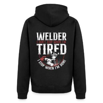 Welder Welding Vintage Welder I - Unisex Premium Bio Zip Hoodie - Schwarz - Hinten - Nico (187cm)