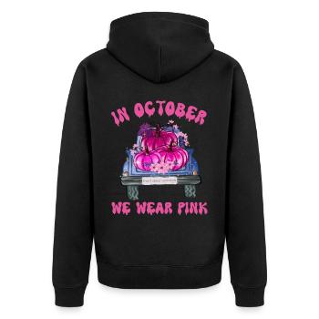 In October We Wear Pink Halloween , Breast Cancer - Unisex Premium Organic Zip Hoodie - black - Back - Nico (187cm)