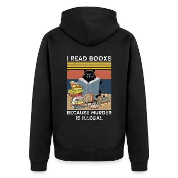 Bücherwurm, Booktrovert T-Shirt, Katzenliebhaber, - Unisex Premium Bio Zip Hoodie - Schwarz - Hinten - Nico (187cm)