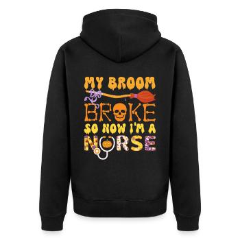 Mein Besen ist kaputt gegangen, also bin ich jetzt eine Krankenschwester, Halloween - Unisex Premium Bio Zip Hoodie - Schwarz - Hinten - Nico (187cm)
