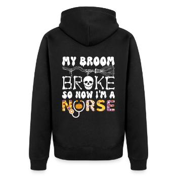 Mein Besen ist kaputt gegangen, also bin ich jetzt eine Krankenschwester, Halloween - Unisex Premium Bio Zip Hoodie - Schwarz - Hinten - Nico (187cm)