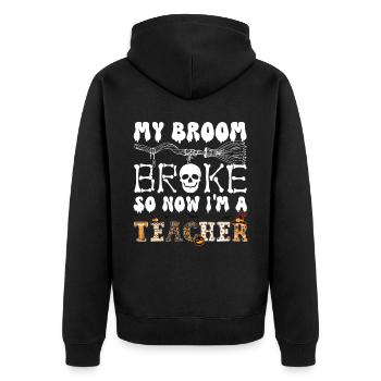 Mein Besen ist kaputt gegangen, also jetzt bin ich ein Lehrer, Halloween - Unisex Premium Bio Zip Hoodie - Schwarz - Hinten - Nico (187cm)