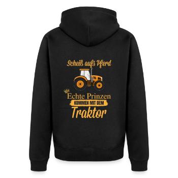 Scheiss aufs Pferd echte Prinzen kommen mit dem T - Unisex Premium Bio Zip Hoodie - Schwarz - Hinten - Nico (187cm)