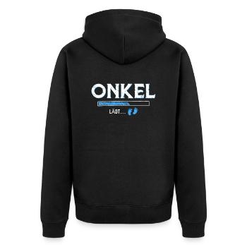 Onkel lädt - Unisex Premium Bio Zip Hoodie - Schwarz - Hinten - Nico (187cm)