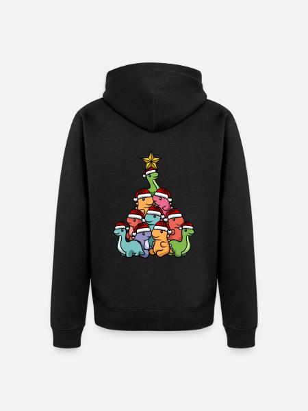 Dino Christmas Tree - Unisex Premium Organic Zip Hoodie - black