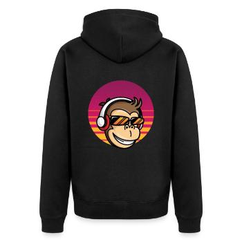 Monkey DJ Affe mit Kopfhörer - Unisex Premium Bio Zip Hoodie - Schwarz - Hinten - Nico (187cm)