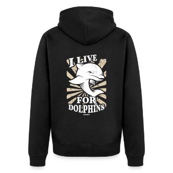 Delfin - Unisex Premium Bio Zip Hoodie - Schwarz - Hinten - Nico (187cm)