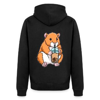 Kawaii Bubble Tea Hamster - Unisex Premium Bio Zip Hoodie - Schwarz - Hinten - Nico (187cm)