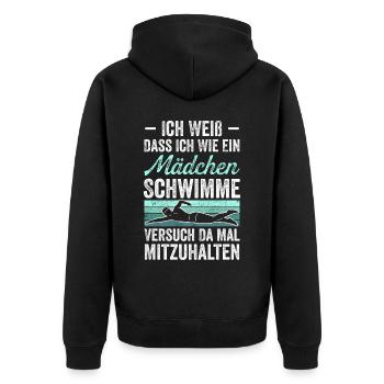 Ich Weiß Dass Ich Wie Ein Mädchen Schwimme Versuch - Unisex Premium Bio Zip Hoodie - Schwarz - Hinten - Nico (187cm)