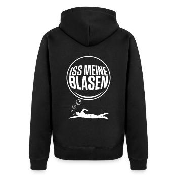 Iss Meine Blasen - Unisex Premium Bio Zip Hoodie - Schwarz - Hinten - Nico (187cm)