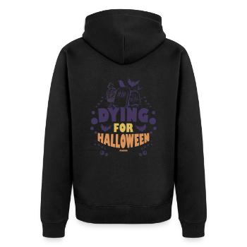 ich sterbe für Halloween - Unisex Premium Bio Zip Hoodie - Schwarz - Hinten - Nico (187cm)