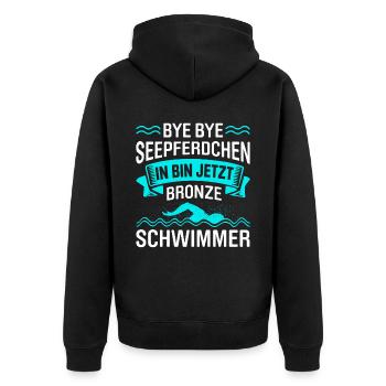 Bye Bye Seepferdchen In Bin Jetzt Bronze Schwimmer - Unisex Premium Bio Zip Hoodie - Schwarz - Hinten - Nico (187cm)