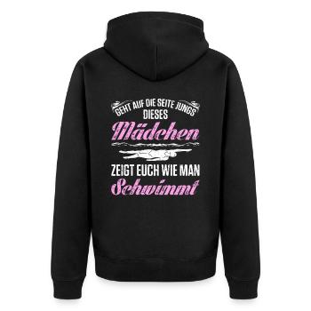 Geht Auf Die Seite Jungs Dieses Mädchen Zeigt Euch - Unisex Premium Bio Zip Hoodie - Schwarz - Hinten - Nico (187cm)