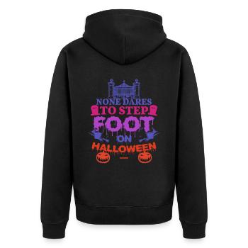 gruseliger Halloween Spruch - Unisex Premium Bio Zip Hoodie - Schwarz - Hinten - Nico (187cm)