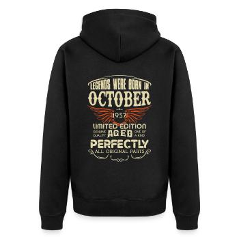 Legends Were Born In October 1957 Birthday - Unisex Premium Bio Zip Hoodie - Schwarz - Hinten - Nico (187cm)