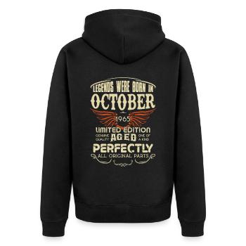 Legends Were Born In October 1965 Birthday - Unisex Premium Bio Zip Hoodie - Schwarz - Hinten - Nico (187cm)