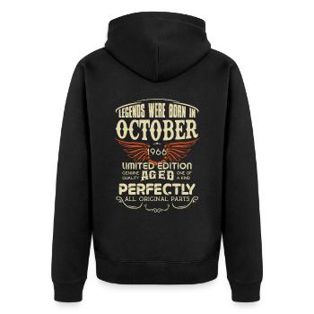 Legends Were Born In October 1966 Birthday - Unisex Premium Bio Zip Hoodie - Schwarz - Hinten - Nico (187cm)