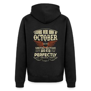 Legends Were Born In October 1971 Birthday - Unisex Premium Bio Zip Hoodie - Schwarz - Hinten - Nico (187cm)