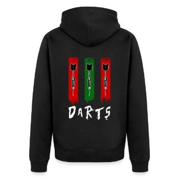 Darts Darten Dartspieler Dart Geschenk - Unisex Premium Bio Zip Hoodie - Schwarz - Hinten - Nico (187cm)