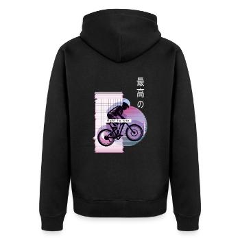 Vaporwave Metaverse Downhill - Unisex Premium Bio Zip Hoodie - Schwarz - Hinten - Nico (187cm)