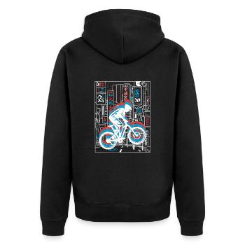 Vaporwave Synthwave Skyline Downhill - Unisex Premium Bio Zip Hoodie - Schwarz - Hinten - Nico (187cm)