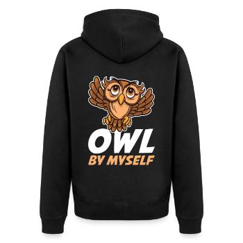 Owl By Myself Eule Geschenk - Unisex Premium Bio Zip Hoodie - Schwarz - Hinten - Nico (187cm)