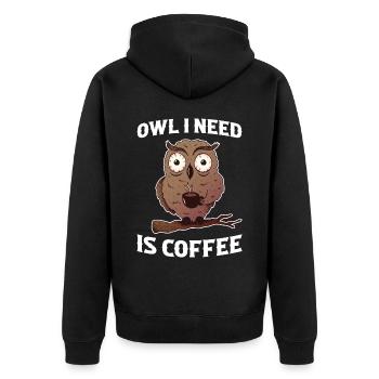 Coffee Owl Eule Geschenk - Unisex Premium Bio Zip Hoodie - Schwarz - Hinten - Nico (187cm)