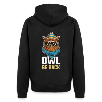 Owl Be Back Eule Geschenk - Unisex Premium Bio Zip Hoodie - Schwarz - Hinten - Nico (187cm)