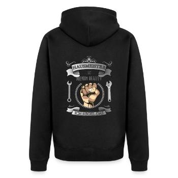 Hausmeister lustiger Spruch - Unisex Premium Bio Zip Hoodie - Schwarz - Hinten - Nico (187cm)
