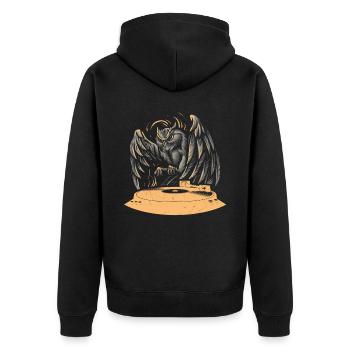Plattenspieler Eule DJ Retro Vinyl - Unisex Premium Bio Zip Hoodie - Schwarz - Hinten - Nico (187cm)