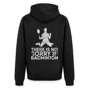 Beim Badminton Gibt Es Kein Mitleid Mit Badminton - Unisex Premium Bio Zip Hoodie - Schwarz - Hinten - Nico (187cm)
