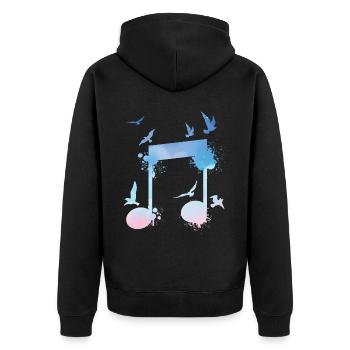 Bunte Musiknote Vögel Musikant - Unisex Premium Bio Zip Hoodie - Schwarz - Hinten - Nico (187cm)