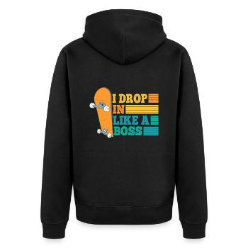 Retro Skater I Drop In Like A Boss Skateboarder - Unisex Premium Bio Zip Hoodie - Schwarz - Hinten - Nico (187cm)