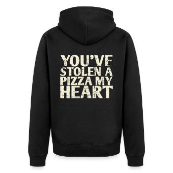Sie Haben Eine Pizza Gestohlen, Mein Herz-design - Unisex Premium Bio Zip Hoodie - Schwarz - Hinten - Nico (187cm)