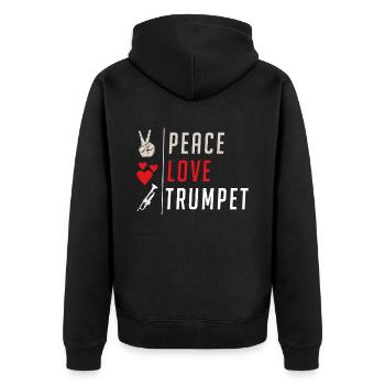 Peace Love Trumpet Music Instrument - Unisex Premium Bio Zip Hoodie - Schwarz - Hinten - Nico (187cm)