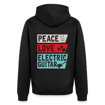 Peace Love Electric Guitar Instrument - Unisex Premium Bio Zip Hoodie - Schwarz - Hinten - Nico (187cm)