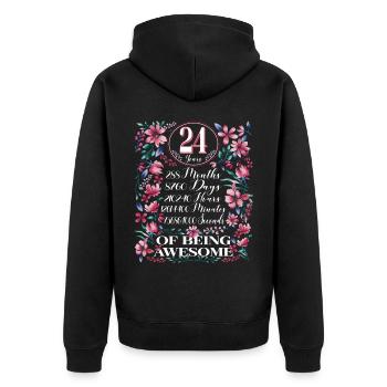 24 Years, Months Florales Frauen 24. Geburtstags - Unisex Premium Bio Zip Hoodie - Schwarz - Hinten - Nico (187cm)