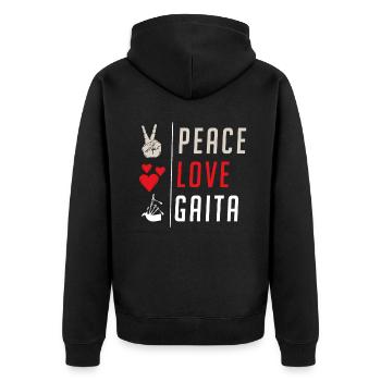 Peace Love Gaita Musical Instrument - Unisex Premium Bio Zip Hoodie - Schwarz - Hinten - Nico (187cm)
