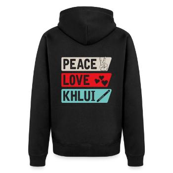Peace Love Khlui Musical Instrument - Unisex Premium Bio Zip Hoodie - Schwarz - Hinten - Nico (187cm)