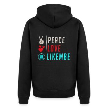 Peace Love Likembe Musical Instrument - Unisex Premium Bio Zip Hoodie - Schwarz - Hinten - Nico (187cm)