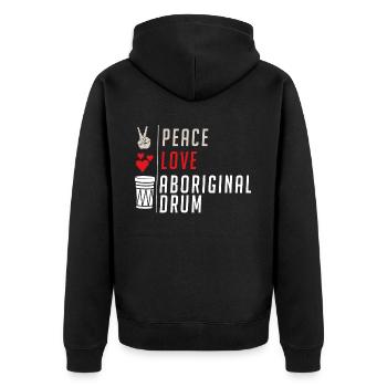 Peace Love Aboriginal Drum Instrument - Unisex Premium Bio Zip Hoodie - Schwarz - Hinten - Nico (187cm)