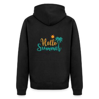 Hello Summer Urlaub Freizeit Ferien Reisen - Unisex Premium Bio Zip Hoodie - Schwarz - Hinten - Nico (187cm)