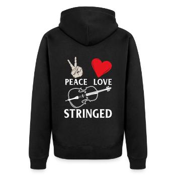 Peace Love Stringed Guitar Player - Unisex Premium Bio Zip Hoodie - Schwarz - Hinten - Nico (187cm)