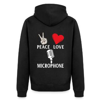 Peace Love Microphone Instrument Music - Unisex Premium Bio Zip Hoodie - Schwarz - Hinten - Nico (187cm)