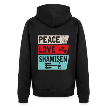 Peace Love Shamisen Japanese Guitar - Unisex Premium Bio Zip Hoodie - Schwarz - Hinten - Nico (187cm)