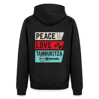 Peace Love Tamburitza Music Instrument - Unisex Premium Bio Zip Hoodie - Schwarz - Hinten - Nico (187cm)