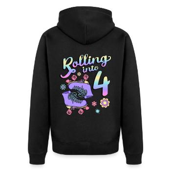 Rolling Into 4 Roller Skaters Floral 4th Year - Unisex Premium Bio Zip Hoodie - Schwarz - Hinten - Nico (187cm)